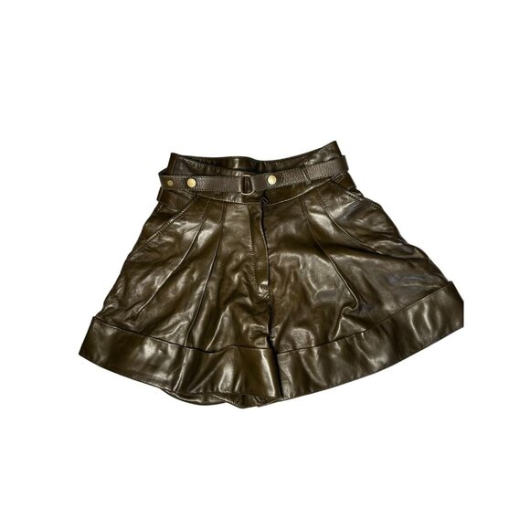 Belstaff Womens Size XS Leather Pleated Shorts With Belt In Brown - Picture 9 of 16
